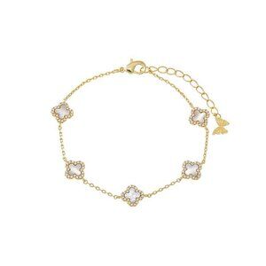 By Adina Eden Mini Multi Pave Outlined Colored Clover Bracelet Mother Of Pearl